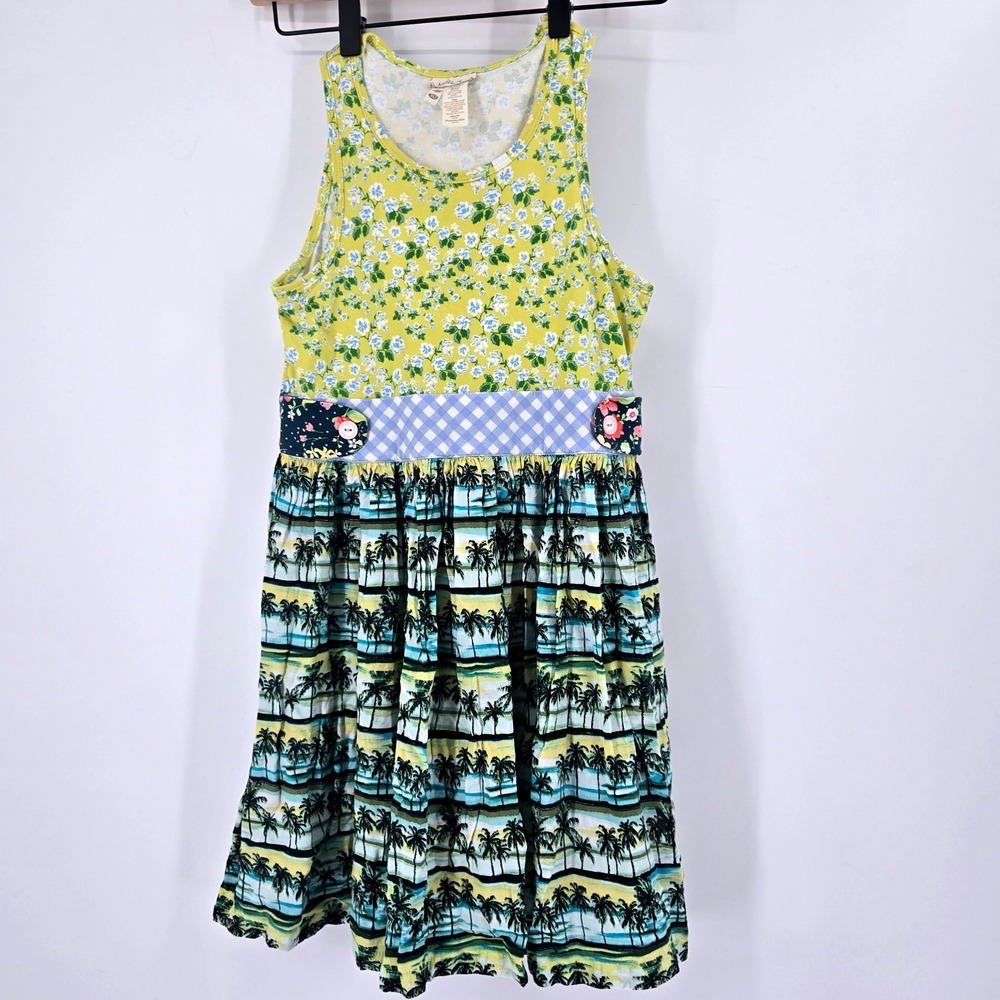 Matilda Jane Hello Lovely Paradise Tank Dress Yellow Floral Palms Size 10